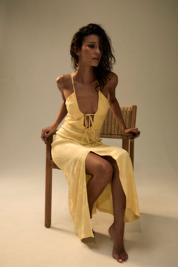 Robe Anita jacquard butter yellow