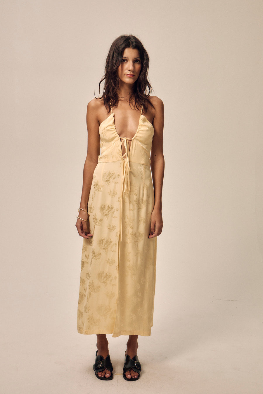 Robe Anita jacquard butter yellow