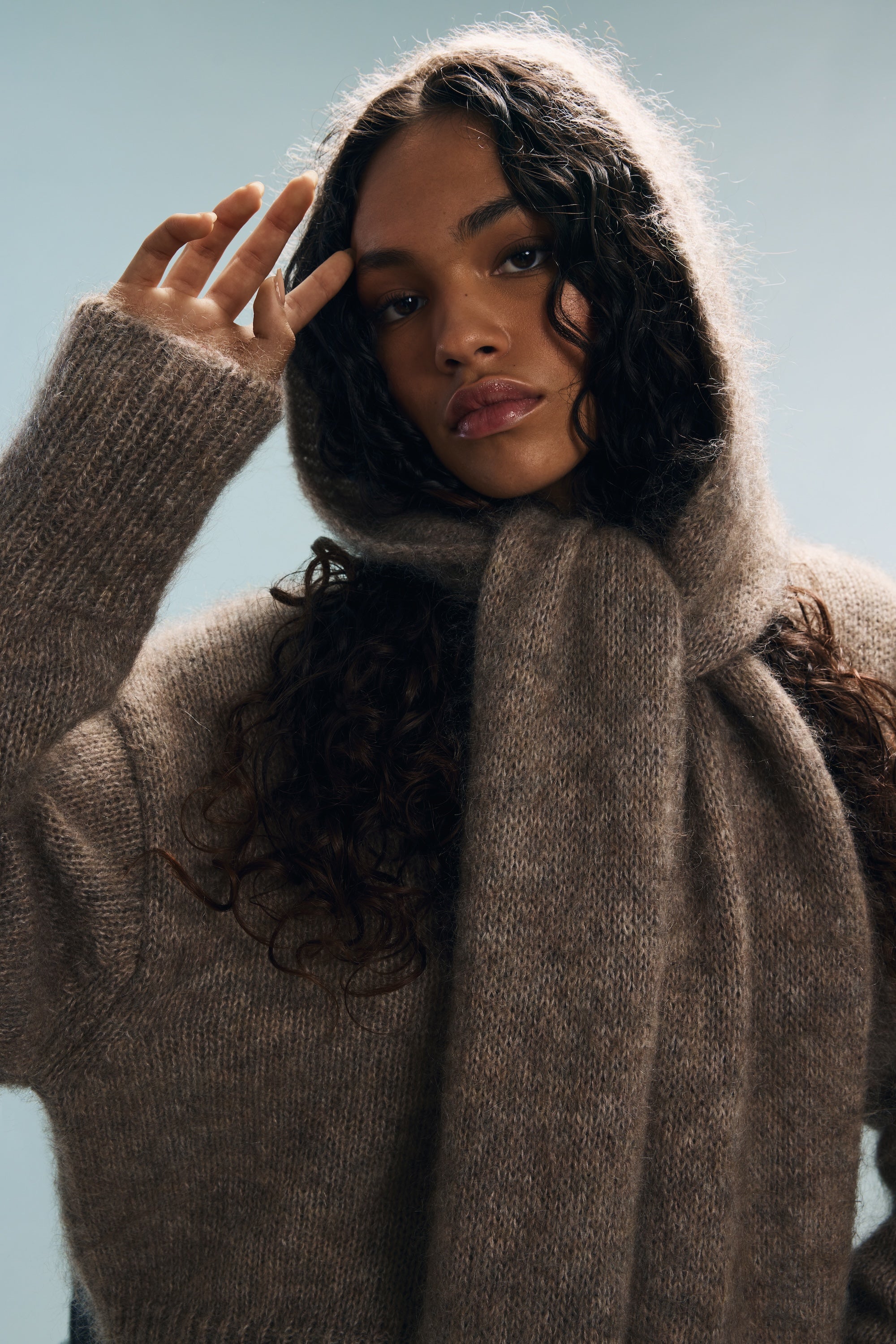 Capuche-écharpe marron chiné Jina