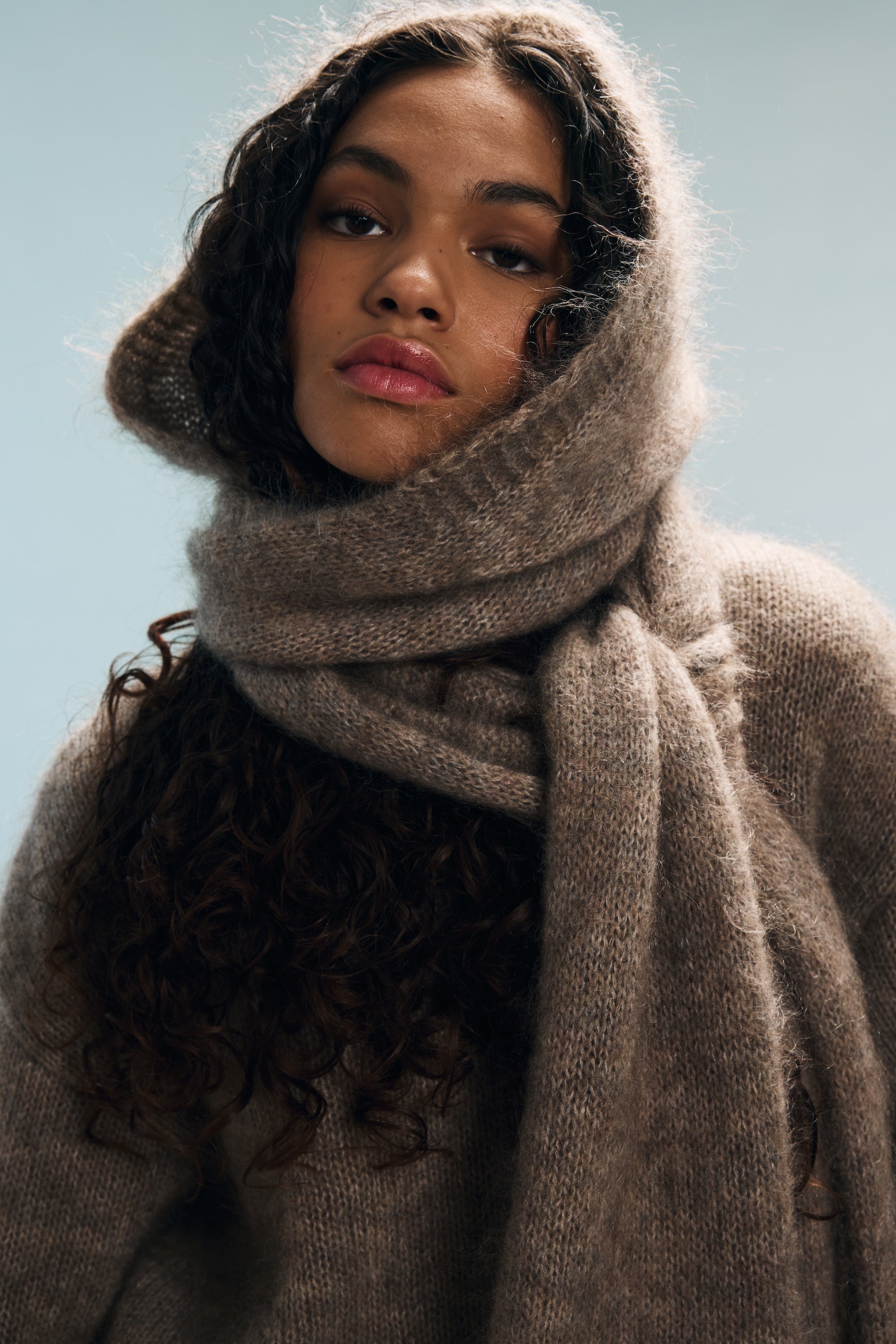 Capuche-écharpe marron chiné Jina