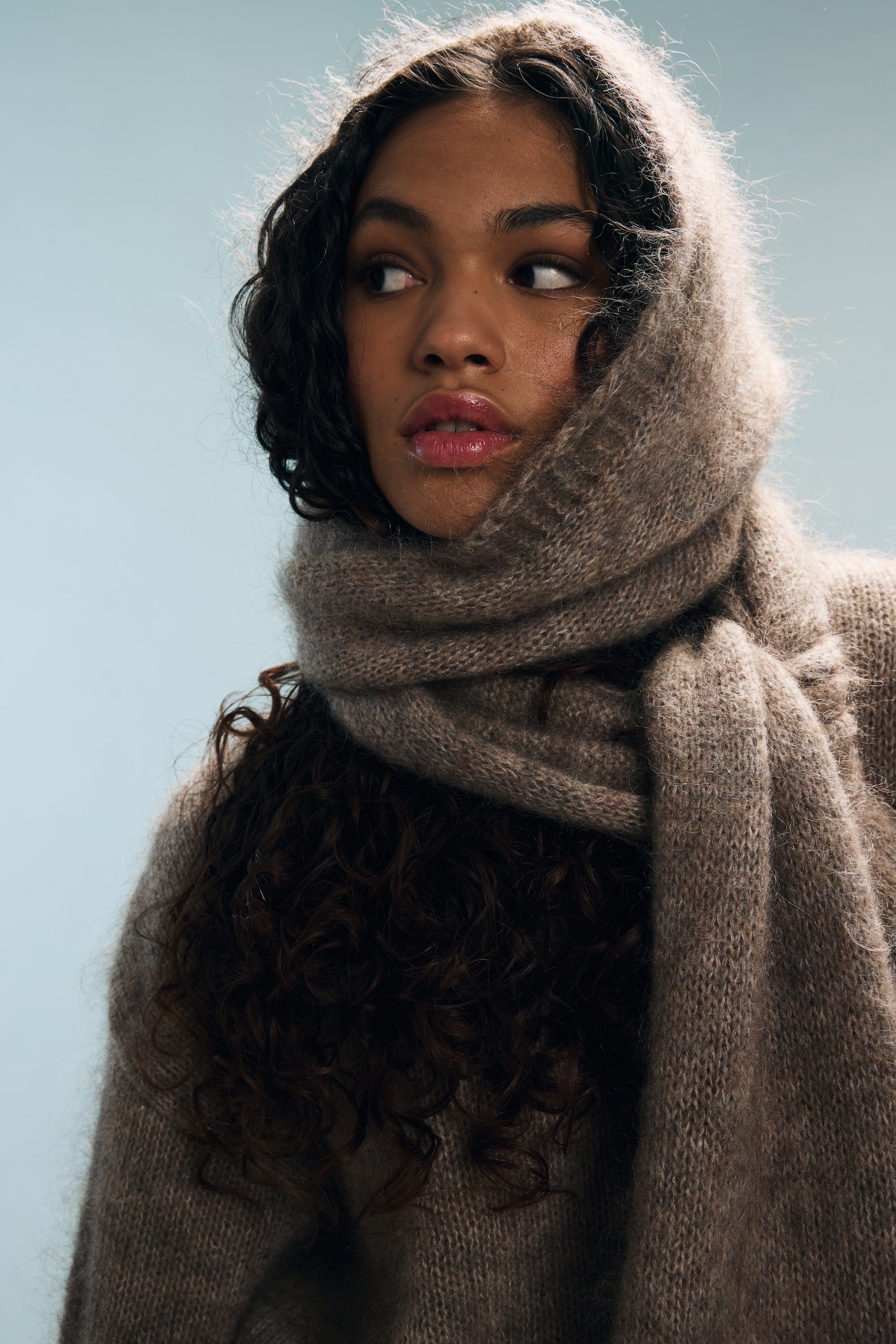 Capuche-écharpe marron chiné Jina