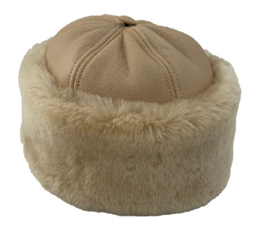 Toque en cuir d'agneau beige Douda