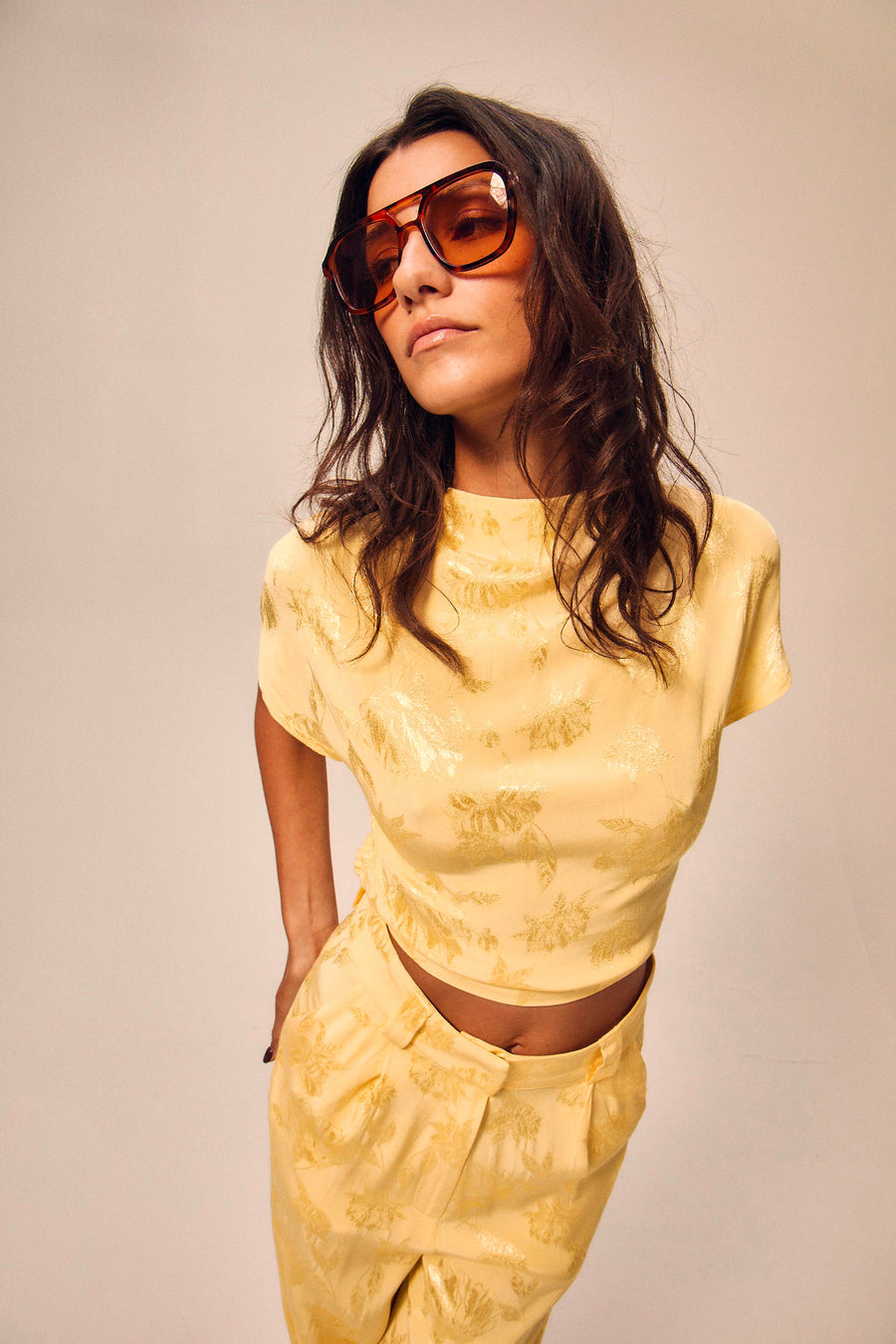 Pantalon Chris en jacquard butter yellow