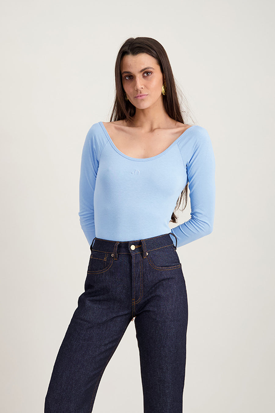 Adriana Blue Long Sleeve Cotton Bodysuit