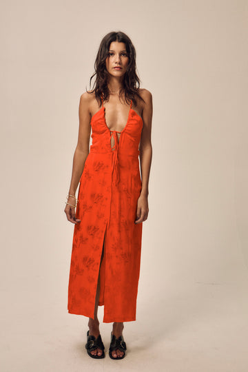 Robe Anita en jacquard rouge