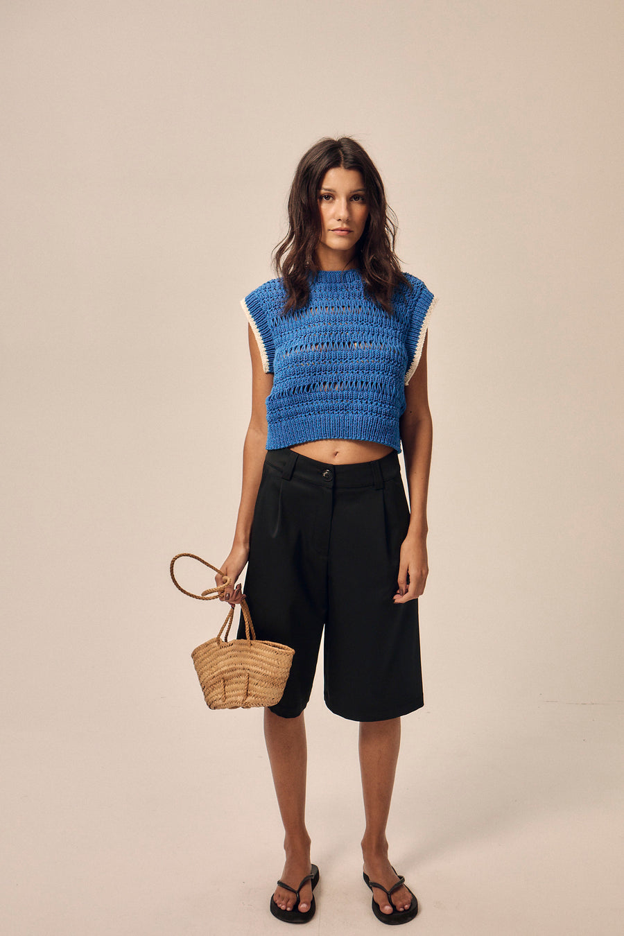 Top en tricot main Rachel bleu