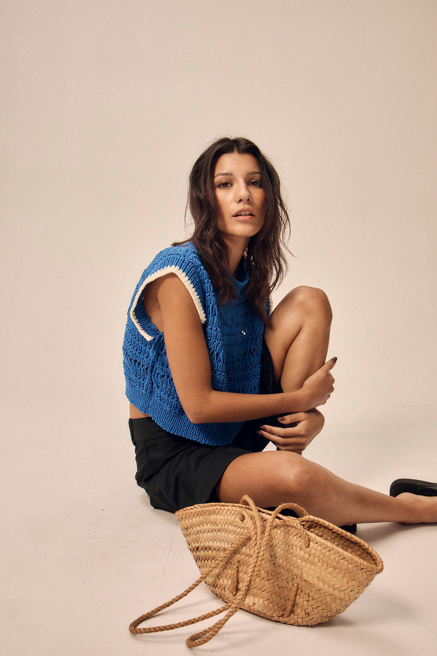 Top en tricot main Rachel bleu