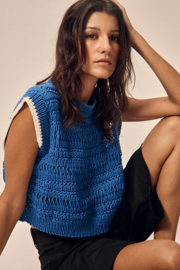 Top en tricot main Rachel bleu